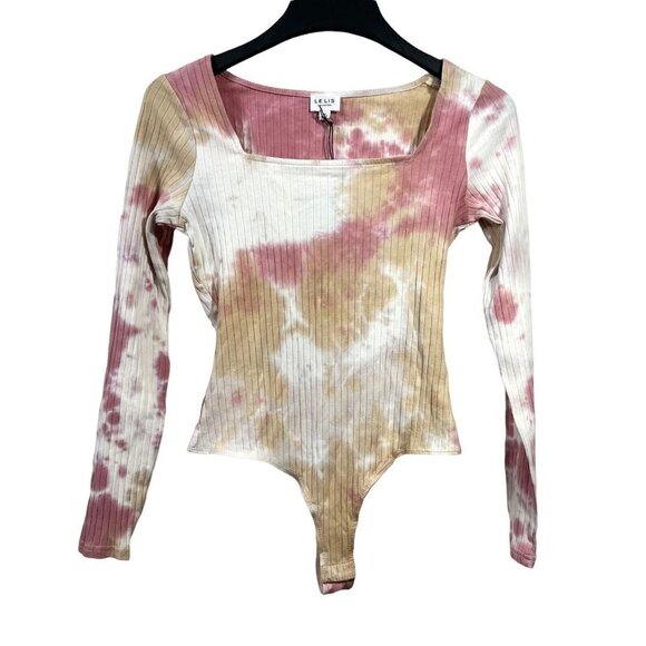 LE LIS Tie-Dye Ribbed Jersey Snap Crotch Bodysuit Blouse Top L/S Medium NWT - Picture 3 of 12